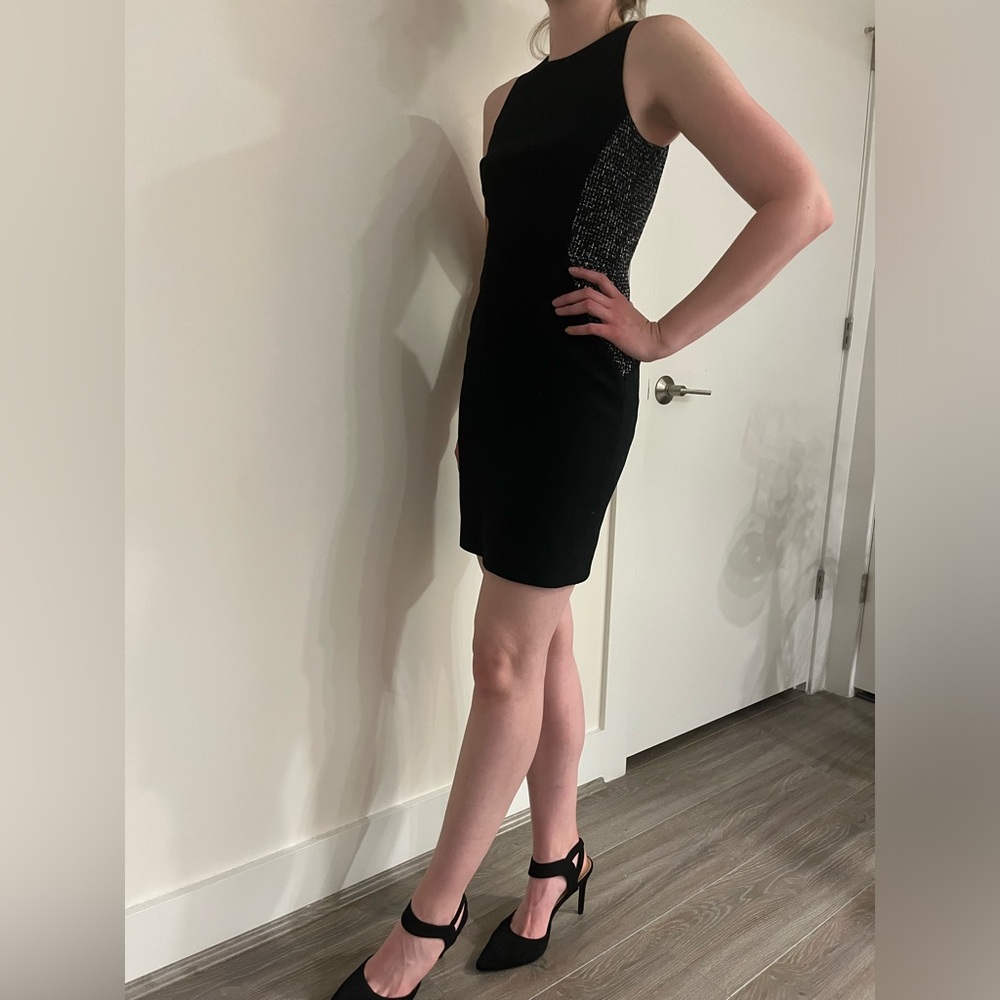 Banana Republic Work Black Dress with Grey Tweed Waist Accents